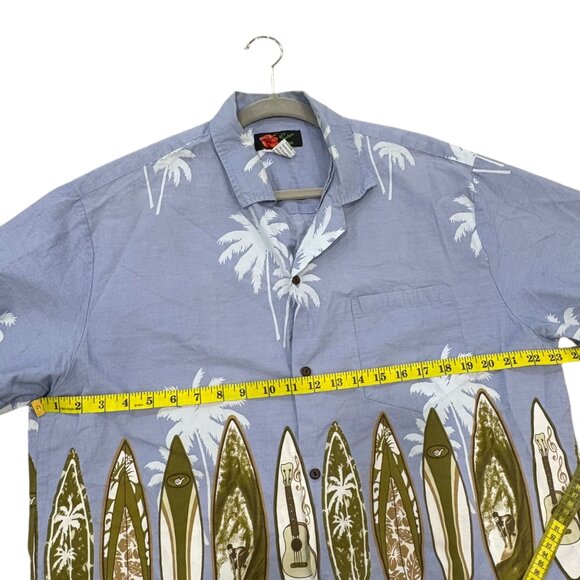 Mens Hawaiian Surfboard Print Blue Short-Sleeve Shirt Ali'i Fashions 2X - Picture 7 of 8